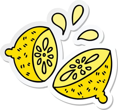 sticker of a quirky hand drawn cartoon lemon vector