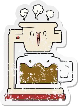 distressed sticker of a steaming hot coffee pot vector
