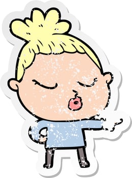 distressed sticker of a cartoon calm woman vector