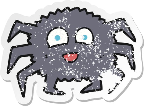 retro distressed sticker of a cartoon spider vector