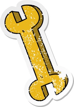 distressed sticker of a quirky hand drawn cartoon spanner vector