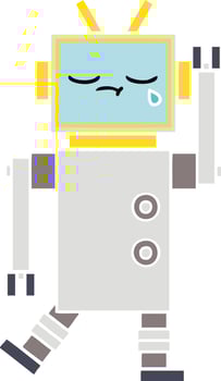 flat color retro cartoon crying robot vector