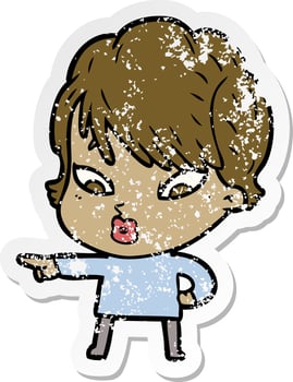 distressed sticker of a cartoon woman vector