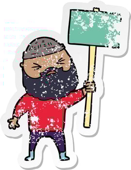 distressed sticker of a cartoon man with beard vector