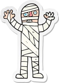 sticker of a cartoon bandaged mummy vector