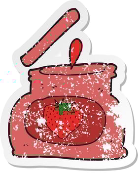retro distressed sticker of a cartoon popping jar of jam vector