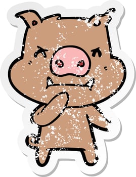distressed sticker of a angry cartoon pig vector