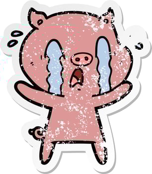 distressed sticker of a crying pig cartoon vector