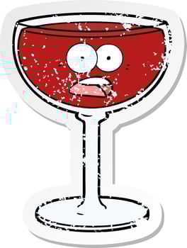 distressed sticker of a cartoon glass of wine vector