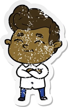 distressed sticker of a happy cartoon man vector