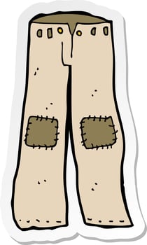 sticker of a cartoon patched old pants vector
