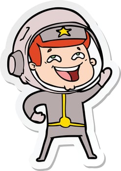 sticker of a cartoon laughing astronaut vector