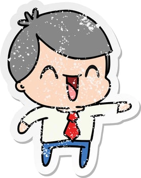 distressed sticker cartoon of kawaii man in suit vector