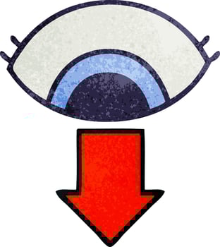 retro grunge texture cartoon eye pointing down vector