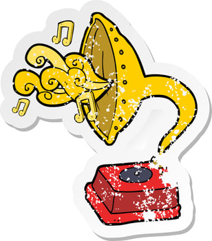 retro distressed sticker of a cartoon phonograph vector