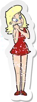retro distressed sticker of a cartoon excited woman vector