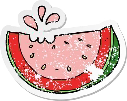 distressed sticker of a cartoon watermelon vector