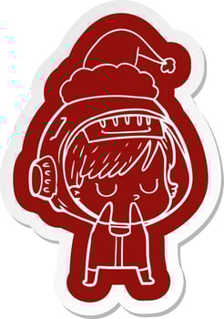 cartoon  sticker of a astronaut woman wearing santa hat vector