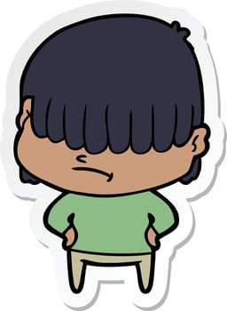 sticker of a cartoon boy with untidy hair vector
