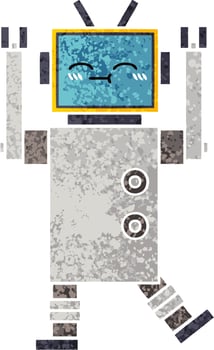 retro illustration style cartoon happy robot vector