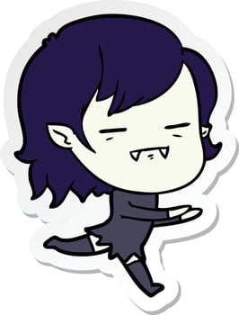 sticker of a cartoon undead vampire girl running vector
