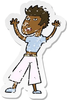 retro distressed sticker of a cartoon man panicking vector