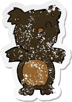 retro distressed sticker of a cartoon cute black bear cub vector