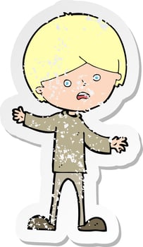 retro distressed sticker of a cartoon unhappy boy vector