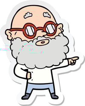 sticker of a cartoon curious man with beard and glasses vector