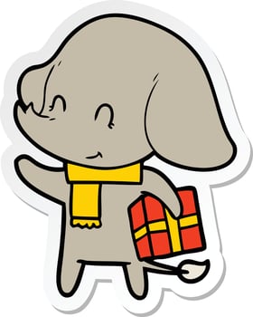 sticker of a cute cartoon christmas elephant vector