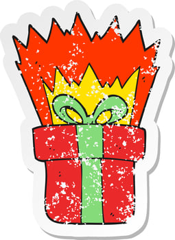 retro distressed sticker of a cartoon christmas gift vector