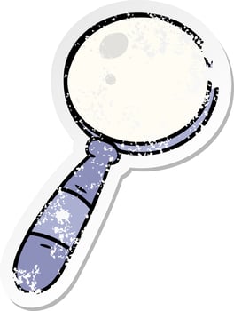 distressed sticker cartoon doodle of a magnifying glass vector