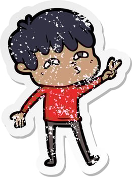 distressed sticker of a cartoon curious man vector