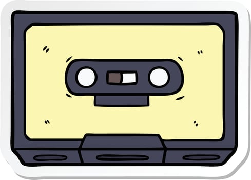 sticker of a cartoon old cassette tape vector