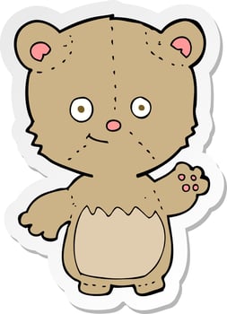sticker of a cartoon little teddy bear waving vector