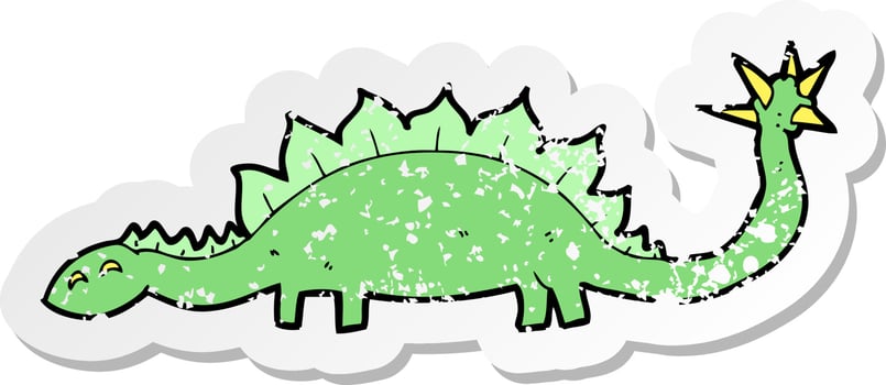 retro distressed sticker of a cartoon dinoaur vector
