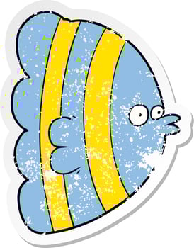 distressed sticker of a cartoon exotic fish vector