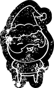 cartoon distressed icon of a happy bearded man wearing santa hat vector