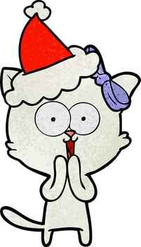 textured cartoon of a cat wearing santa hat vector