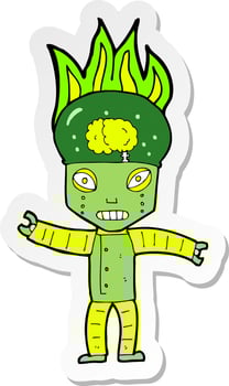 sticker of a funny cartoon robot vector