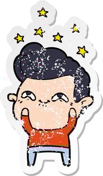 distressed sticker of a cartoon excited man vector