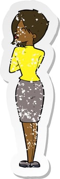 retro distressed sticker of a cartoon businesswoman ignoring vector