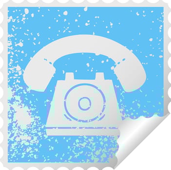 distressed square peeling sticker symbol old telephone vector