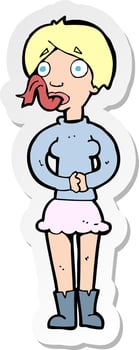 sticker of a cartoon woman with snake tongue vector
