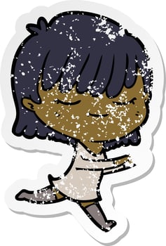 distressed sticker of a cartoon woman vector
