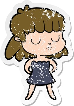 distressed sticker of a cartoon indifferent woman vector