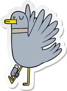 sticker of a cartoon flapping wood pigeon vector