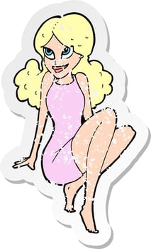 retro distressed sticker of a cartoon attractive woman posing vector