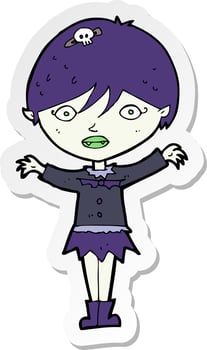sticker of a cartoon waving vampire girl vector