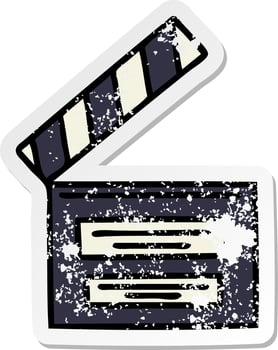 distressed sticker of a cute cartoon film clapper board vector
